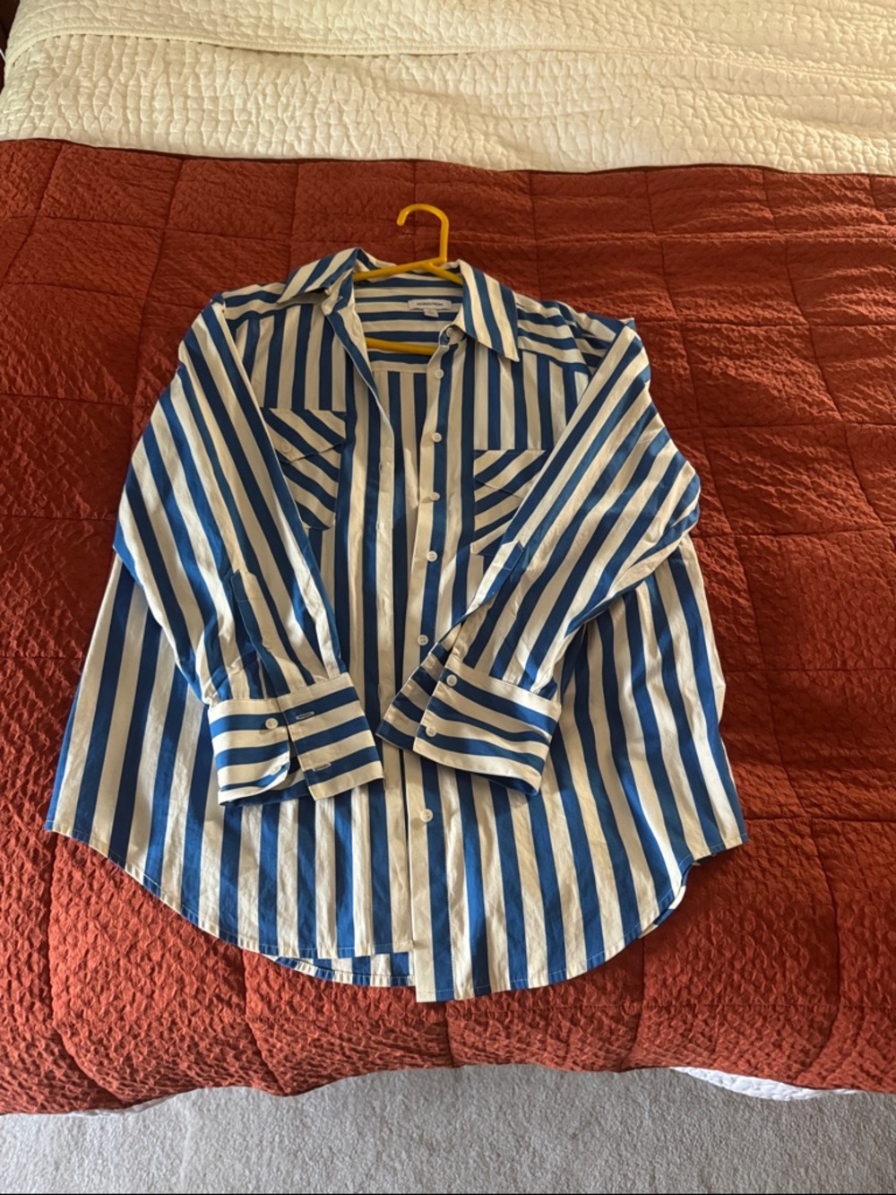 Nordstrom Blue and White Vertical Stripe Button-Down Shirt